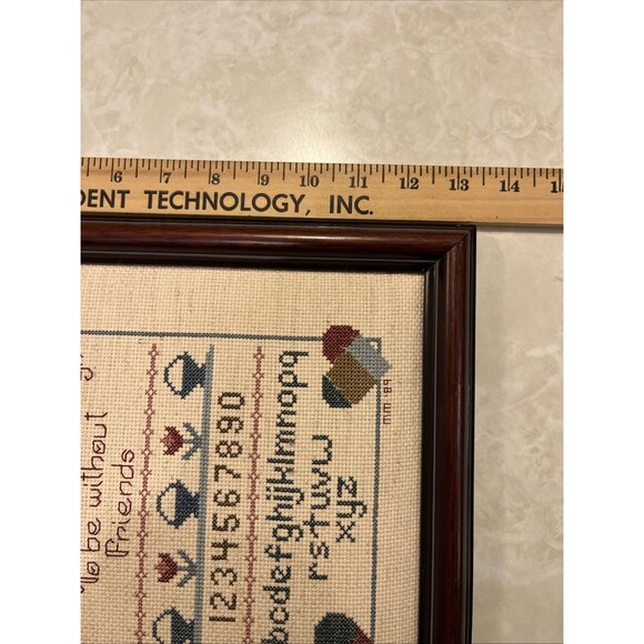 VTG Cross Stitch Sampler Framed Cottagecore Prairie Folk Art Grandma Dated 1989 - Picture 5 of 14